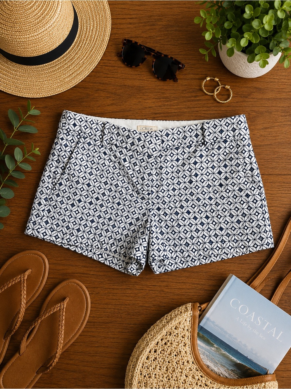 J. Crew Navy and White Geometric Print Shorts